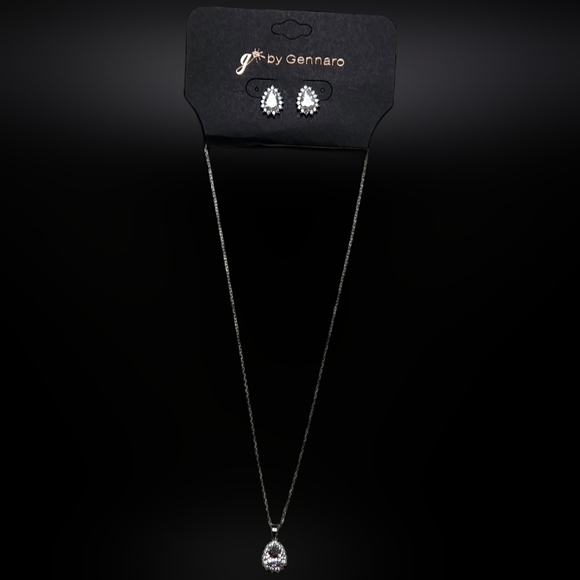 g by Gennaro Pear Shape Teardrop Faux Diamond Earrings & Necklace Set - Picture 2 of 10